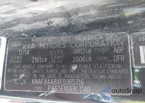 2015 Kia Forte Ex из США, поврежденный, VIN KNAFX4A8XF5365716